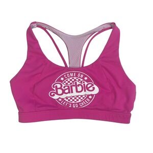 Barbie Pink Racerback Sports Bra Cheer Graphic Top M Barbiecore